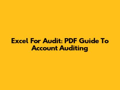 Excel For Audit: PDF Guide To Account Auditing