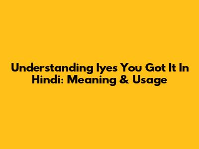 Understanding 'Iyes You Got It' In Hindi: Meaning & Usage