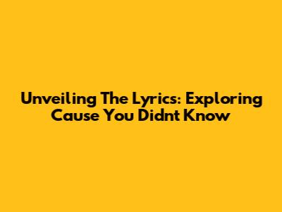 Unveiling The Lyrics: Exploring 'Cause You Didn't Know'