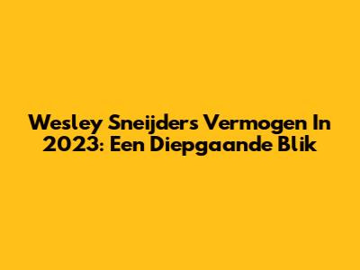 Wesley Sneijder's Vermogen In 2023: Een Diepgaande Blik